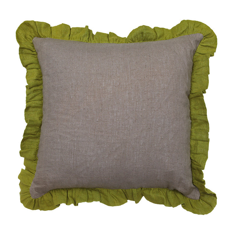 Block Frill Filled Cushion 45cm - Grey with Olive Frill - COVER ONLY
