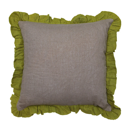 Block Frill Filled Cushion 45cm - Grey with Olive Frill