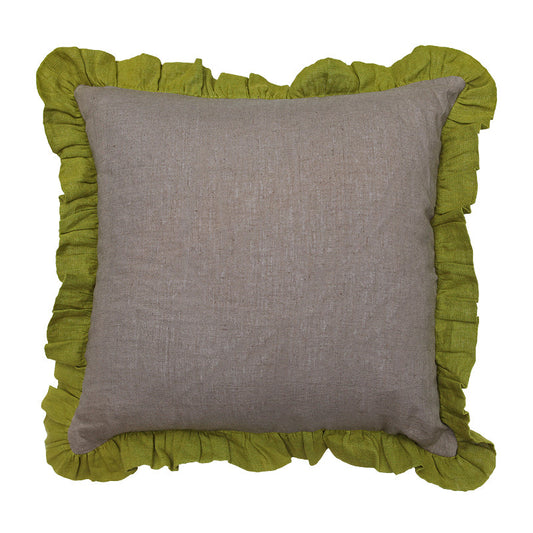 Block Frill Filled Cushion 45cm - Grey with Olive Frill - COVER ONLY