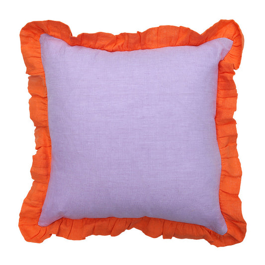 Block Frill Filled Cushion 45cm - Lavender with Orange Frill