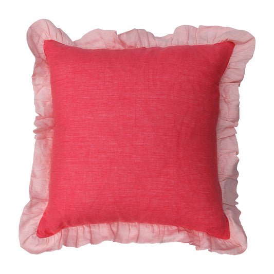 Block Frill Filled Cushion 45cm - Strawberry with Pink Frill