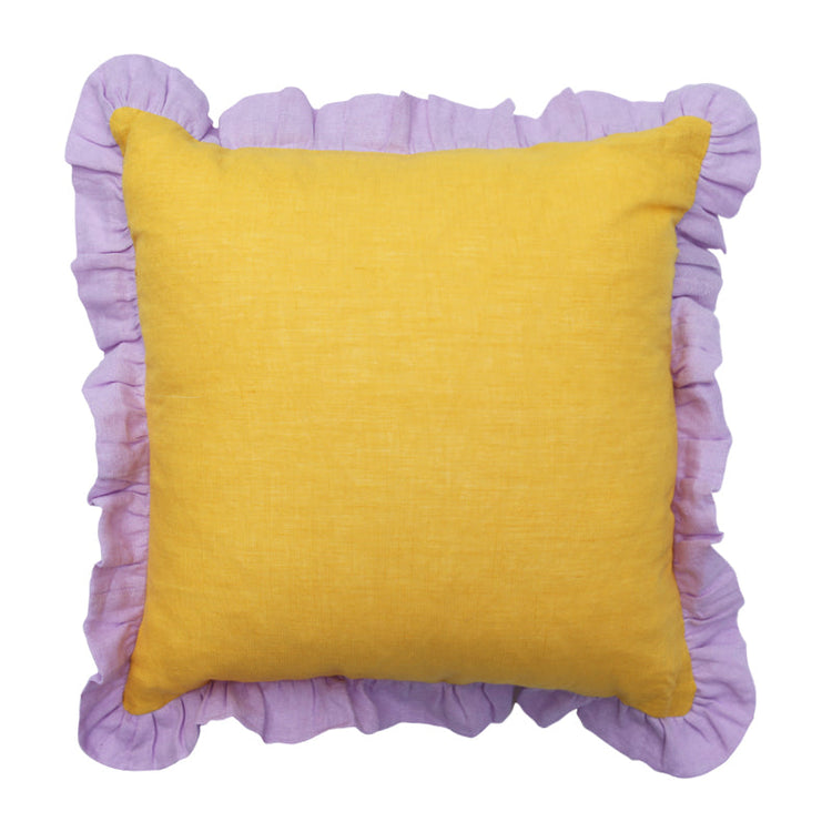 Block Frill Filled Cushion 45cm - Yellow with Lavender Frill - COVER ONLY